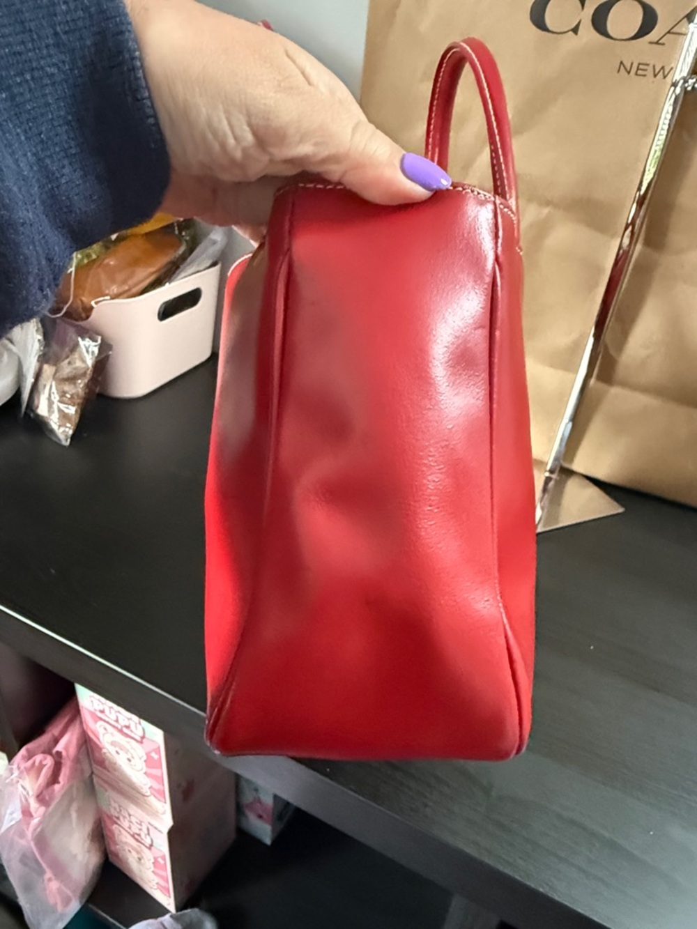 Furla Red Leather Shoulder Tote with Crossbody Strap - Picture 10 of 14